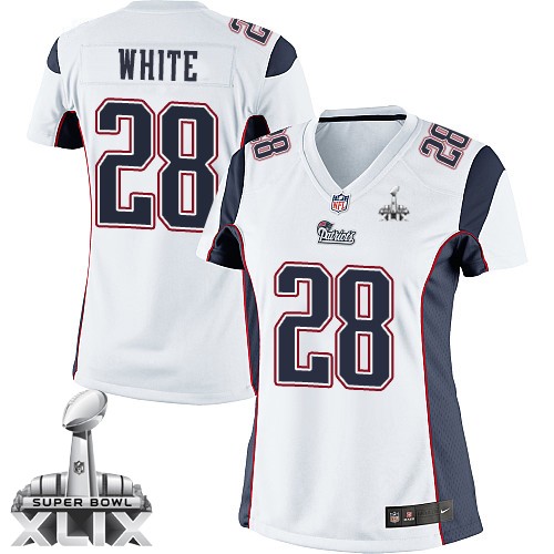 Women's Elite James White Super Bowl XLIX Nike Jersey White Road - #28 NFL New England Patriots